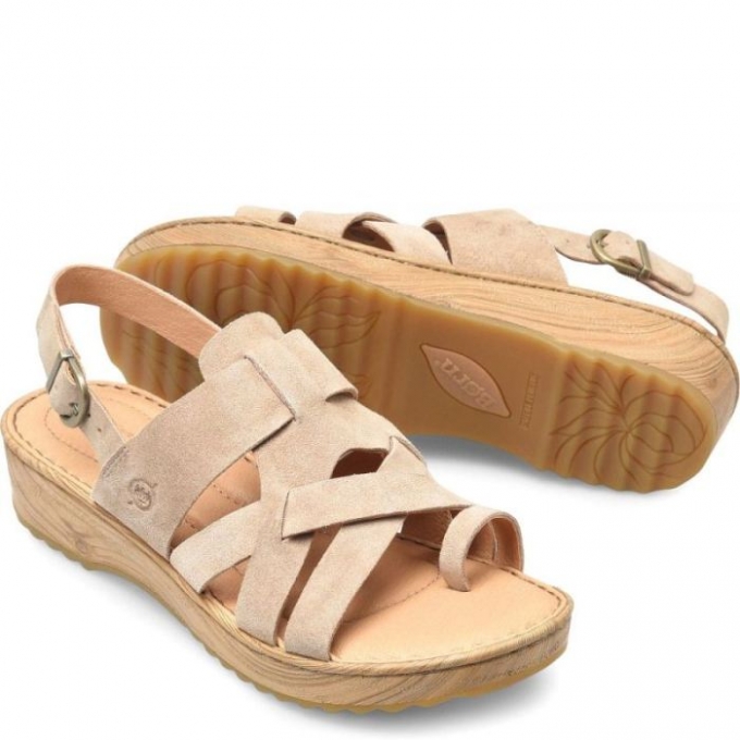 Women's Born Abbie Sandals - Cream Visone Suede (White)